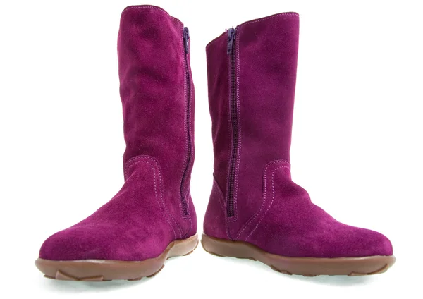 紫色的女麂皮靴子 — 图库照片