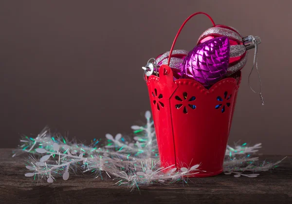 Bucket of Christmas balls — Stock Photo, Image