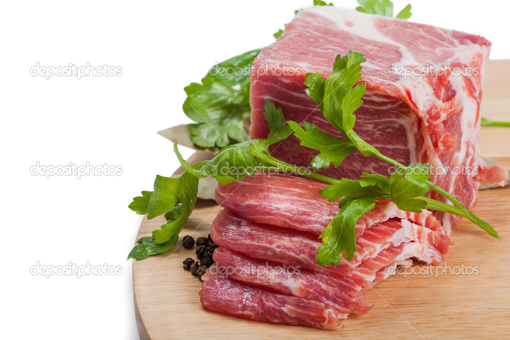 Sliced meat on board