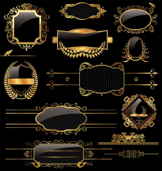 Elegant Gold And Black Labels — Stock Vector