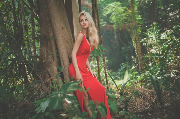 Beautiful lady in tropical forest — Stock Photo, Image