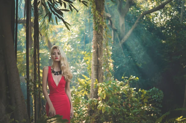 Beautiful lady in tropical forest — Stock Photo, Image
