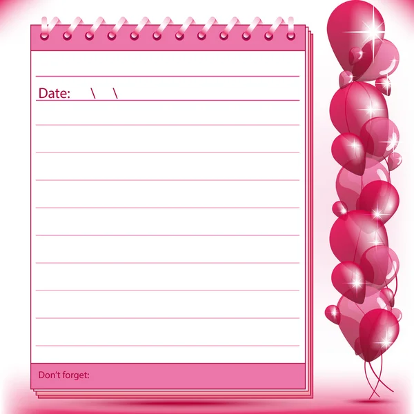 Lined block notes page in pink shades