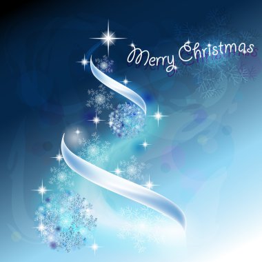 kar taneleri ve kurdeleler ile romantik Noel ağacı