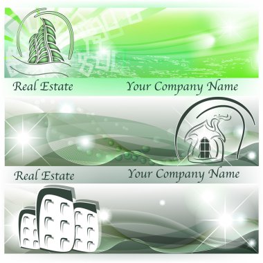 Banners with abstract houses and skyscrapers clipart