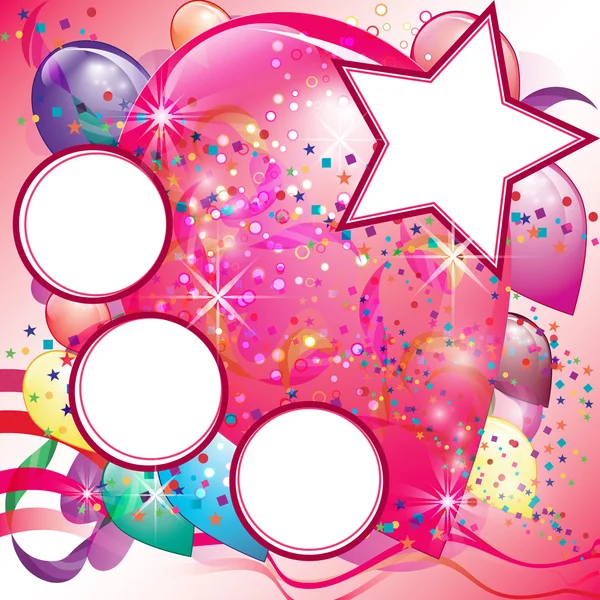 Balloons Party Tarjeta de invitación para niña con espacio en blanco — Vector de stock