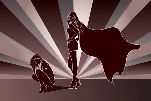 Θλιβερή γυναίκα με σκιά superhero — Διανυσματικό Αρχείο