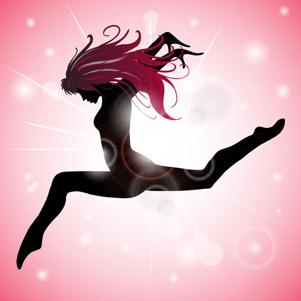 ピンクの反射とジャンプの女の子 — ストックベクタ