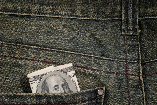 100 dollar bill in pocket — Stock Photo, Image