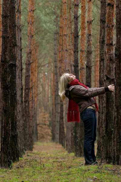 Unga ensamma kvinnor i skogen — Stockfoto