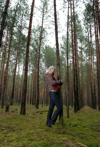 Young alone women in forest Stock Photo