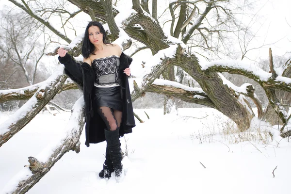 Belle fille dans le paysage d'hiver en plein air — Photo