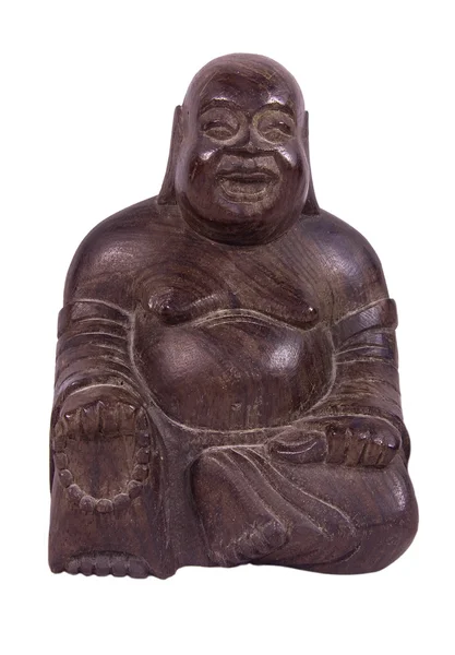 Lycklig man buddha woodden staty — Stockfoto