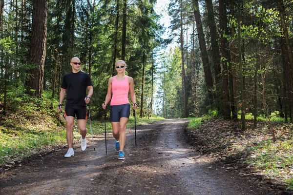 Stavgångpro nordic walking — Stockfoto