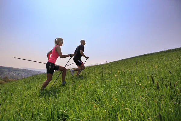 Stavgångpro nordic walking — Stockfoto