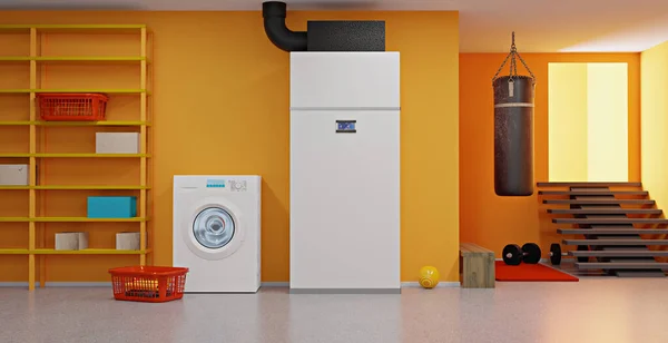 Современная Система Отопления Тепловых Насосов Воздух Вода Частных Домохозяйств Иллюстрация — стоковое фото
