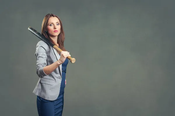 Studio Portrait Courageous Decided Woman Baseball Bat — Stock Photo, Image