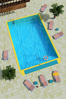 Kuş bakışı havuz alanı, 3 boyutlu resimleme