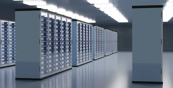 Illustrazione Con Una Moderna Sala Server Archiviazione Dati — Foto Stock