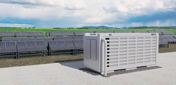 Solarfield Moderno Con Almacenamiento Baterías Naturaleza Salvaje Ilustración — Foto de Stock