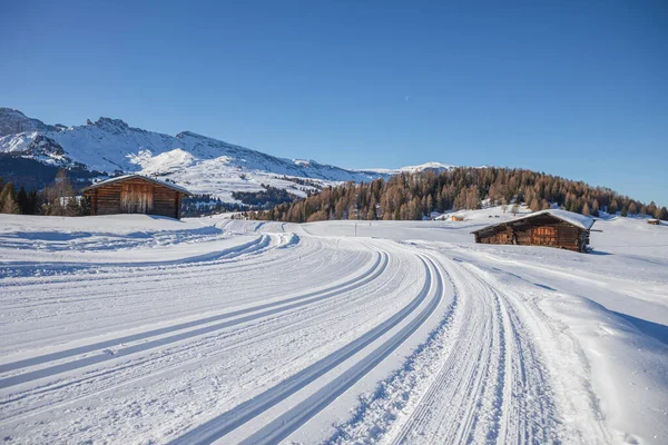 Das Skigebiet Gröden Mit Seiser Alm Ulrich Christina Und Wolkenstein — Stockfoto