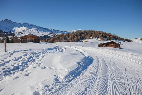 Das Skigebiet Gröden Mit Seiser Alm Ulrich Christina Und Wolkenstein — Stockfoto