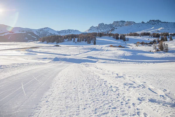 Das Skigebiet Gröden Mit Seiser Alm Ulrich Christina Und Wolkenstein — Stockfoto