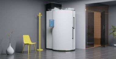 Bir kriyoterapi odası ya da dondurucu dolabın 3 boyutlu çizimi