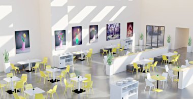 Modern Kahve Dükkanı, 3 boyutlu illüstrasyon.