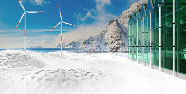 冬の近代的な温室 3Dイラスト — ストック写真