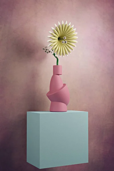 Illustration Avec Simple Nature Morte Une Fleur Plastique Dans Vase — Photo