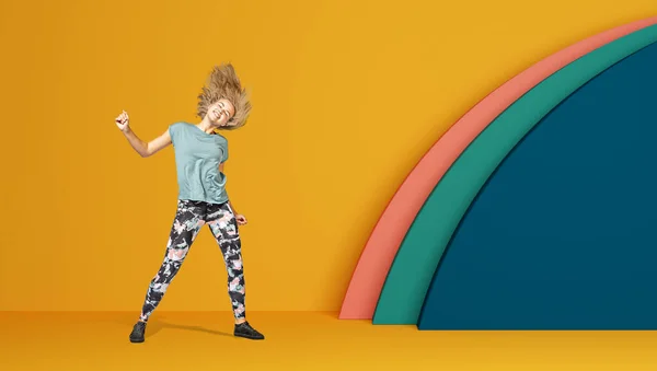 Una Ragazza Abito Sportivo Ballando Aerobica Esercizio Fitness — Foto Stock