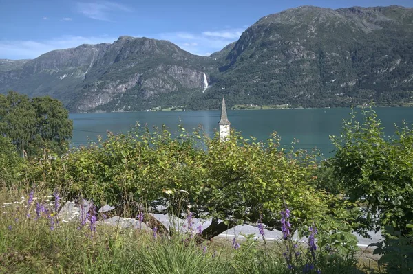 Feigenfossum Waterfall Nes Church Nes Gard — Foto Stock