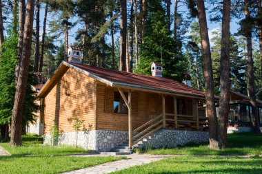 Cozy bungalow in a picturesque mountain campsite in Bulgaria, Eastern Europe in the Rhodope Mountains