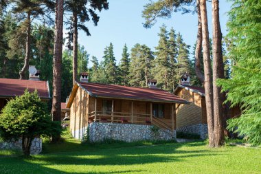 Cozy bungalow in a picturesque mountain campsite in Bulgaria, Eastern Europe in the Rhodope Mountains