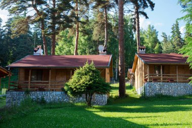 Cozy bungalow in a picturesque mountain campsite in Bulgaria, Eastern Europe in the Rhodope Mountains