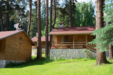 Cozy bungalow in a picturesque mountain campsite in Bulgaria, Eastern Europe in the Rhodope Mountains