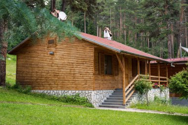 Cozy bungalow in a picturesque mountain campsite in Bulgaria, Eastern Europe in the Rhodope Mountains
