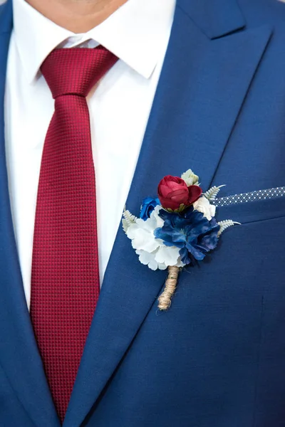 Detail Groom Dark Blue Costume Selective Focus Space Text — Stock Photo, Image