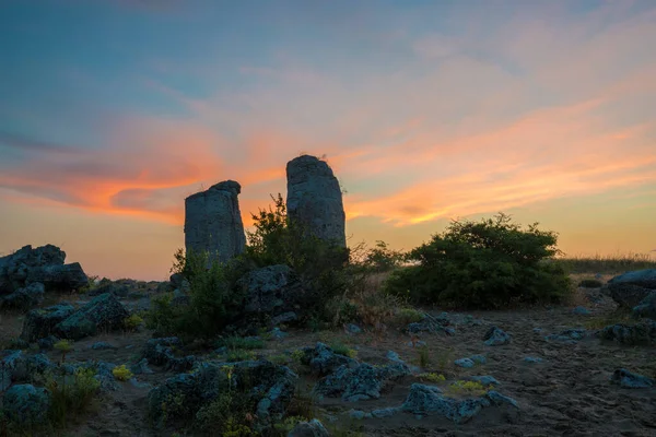 Beautyful Sunrise Stone Desert Pobiti Kamani Fabulous Rock Phenomenon Varna — Stock Photo, Image