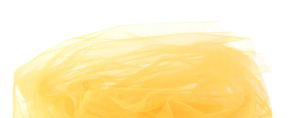 Élénk Narancssárga Tüll Szövet Elszigetelt Fehér Háttérrel Absztrakt Átlátszó Anyag — Stock Fotó