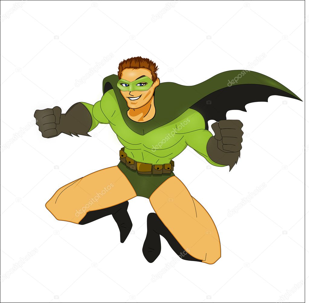Illustration of Super Hero in the fly