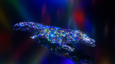 Elmas hayvan koleksiyonu. Yürüyen timsah. Doğa ve hayvanlar konsepti. Kusursuz bir döngünün 3 boyutlu animasyonu. Düşük yalan makinesi