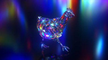 Elmas hayvan koleksiyonu. Koşan tavuk. Doğa ve hayvanlar konsepti. Kusursuz bir döngünün 3 boyutlu animasyonu. Düşük yalan makinesi