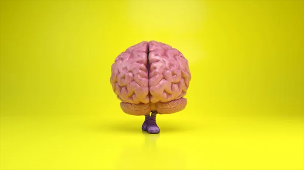 Cervello Danzante Uno Sfondo Giallo Colorato Concetto Intelligenza Artificiale Animazione — Foto Stock