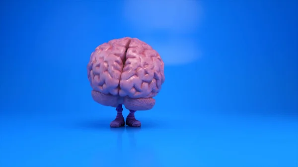 カラフルな青の背景で脳を踊る 人工知能の概念 シームレスなループの3Dアニメーション — ストック写真