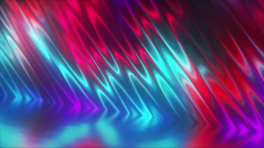 Soyut 3D görüntüleme holografik yağ yüzeyi arka plan, folyo dalgalı yüzey, dalga ve dalgalar, ultraviyole modern ışık, neon mavisi pembe spektrum renkleri. Kusursuz döngü 4k canlandırması