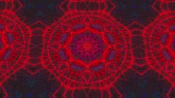 Modelli di sequenza di caleidoscopio rosso. 4k Astratto sfondo grafico multicolore movimento. O per yoga, club, spettacoli, mandala, animazione frattale. Bello ornamento luminoso. — Video Stock