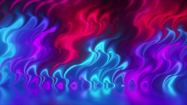 Abstracto 3d renderizar fondo de superficie de aceite olográfico, superficie ondulada lámina, onda y ondas, luz ultravioleta moderna, colores de espectro rosa azul neón. Inconsútil bucle de animación 4k — Vídeos de Stock