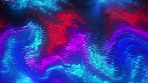 Abstrato 3d renderizar holográfico fundo de superfície de óleo, folha de superfície ondulada, onda e ondulações, luz moderna ultravioleta, neon azul rosa cores espectro. Animação sem costura loop 4k — Vídeo de Stock